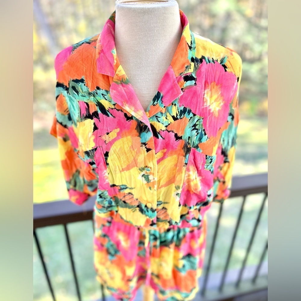 Jen’s Pirate Booty Multicolor Pink Orange Yellow Size Small Romper Floral EUC - Picture 4 of 10